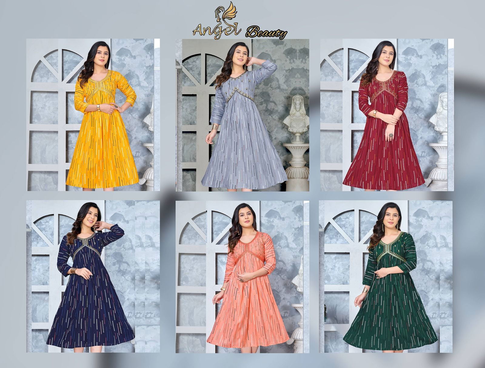 Golden Angel Beauty Alia Cut Anarkali Kurtis Catalog
